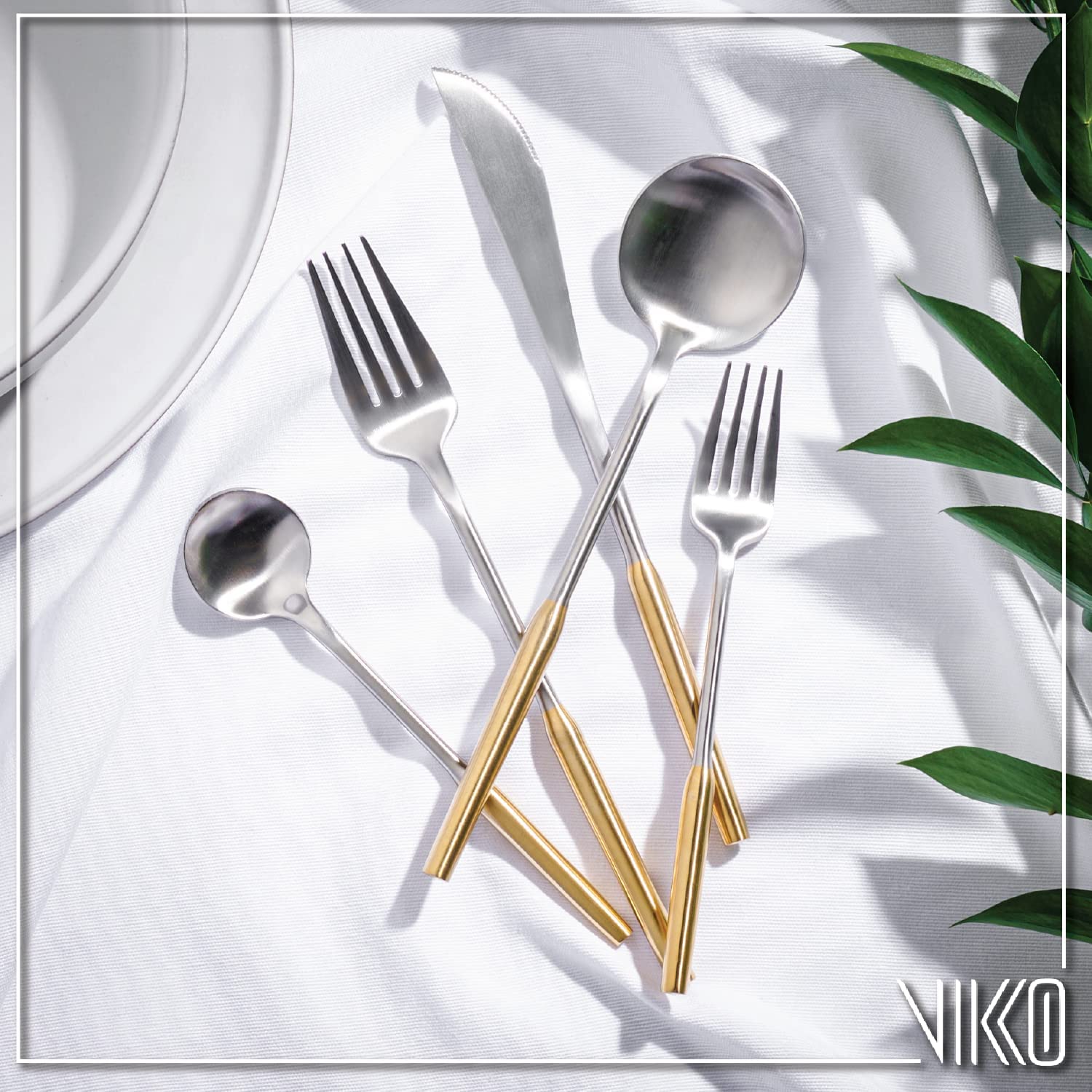 Vikko Modern Two-Tone Silverware Set - Brushed Gold & Silver 18/10 Stainless Steel Flatware - 20 Piece Cutlery Set for 4 - Elegant Dining Utensils for Wedding, Anniversary & Formal Dinner Parties