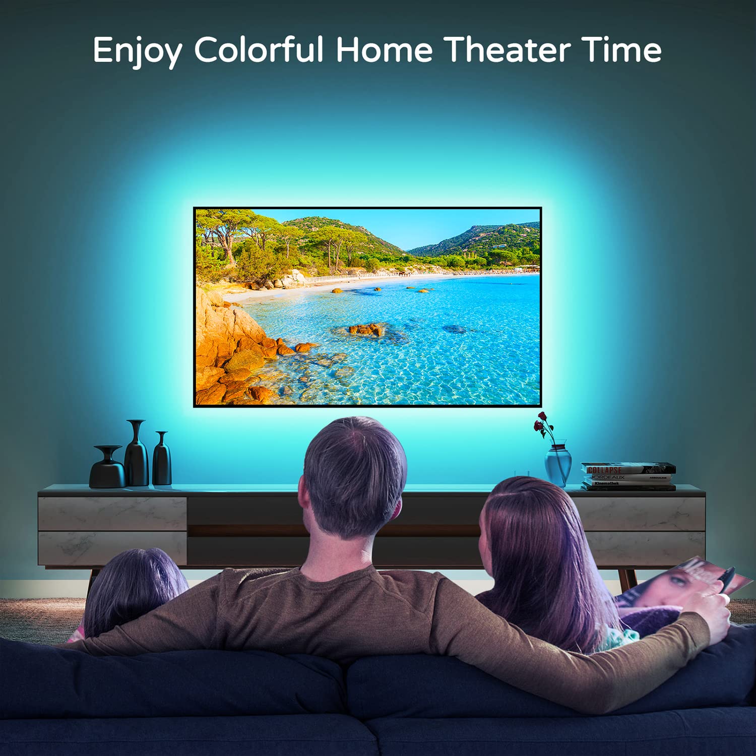 HAMLITE 21Ft LED Backlight Strip for 82-95 Inch TVs - USB Powered Ambient Lighting for Home Theater, Gaming Room Decor, Easy-Bending Design - Perfect for Movie Nights & Gaming Setup