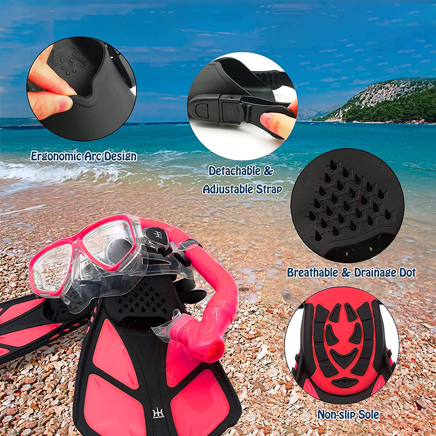 Kids Snorkel Set with Anti-Fog Diving Mask, Adjustable Swim Fins & Mesh Bag - Complete Snorkeling Gear for Children | Perfect for Pool, Beach & Ocean Adventures