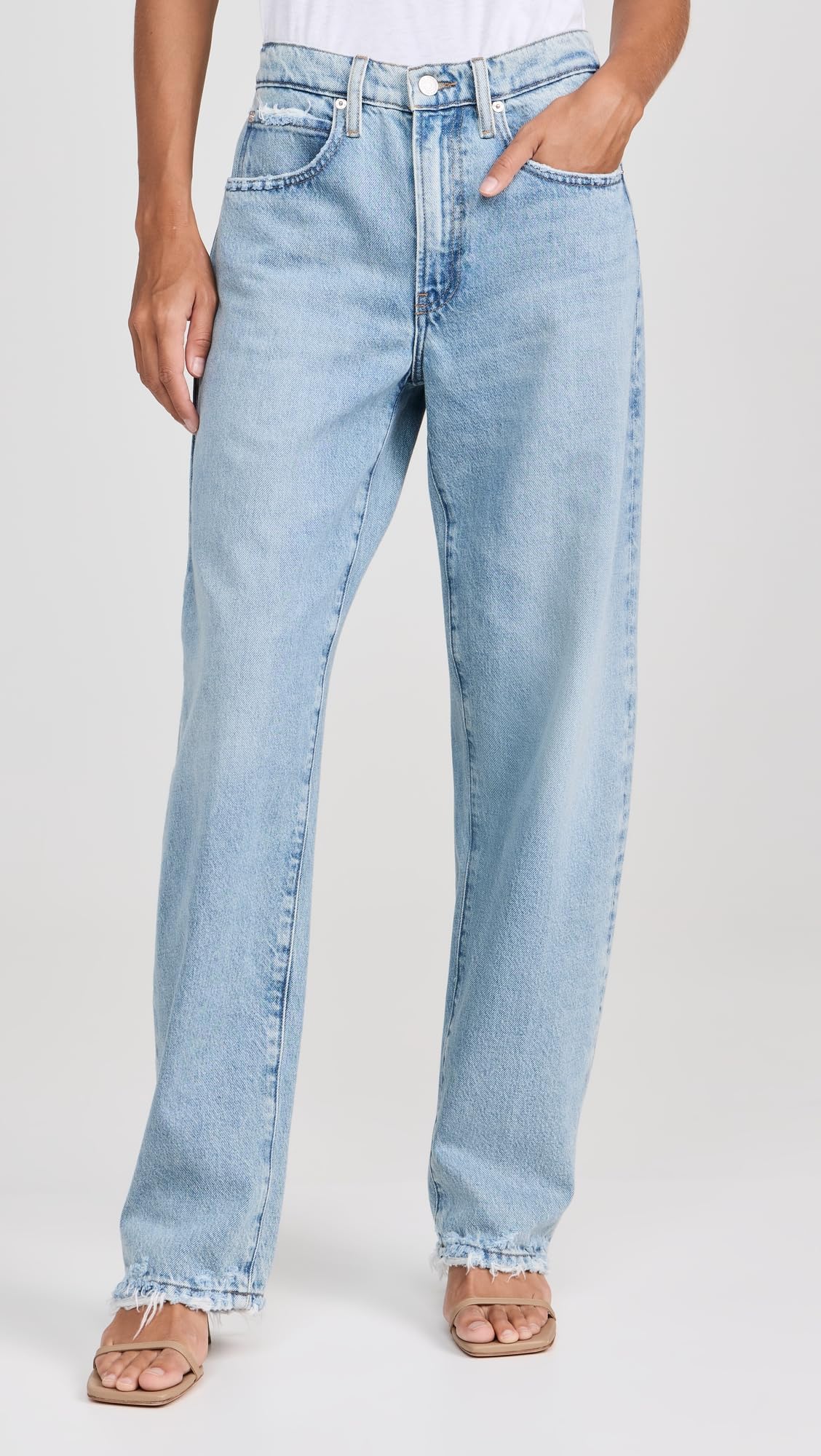 FRAME Women's Low Rise Barrel Jeans - High Waist Distressed Denim Pants for Casual Outfits & Street Style
