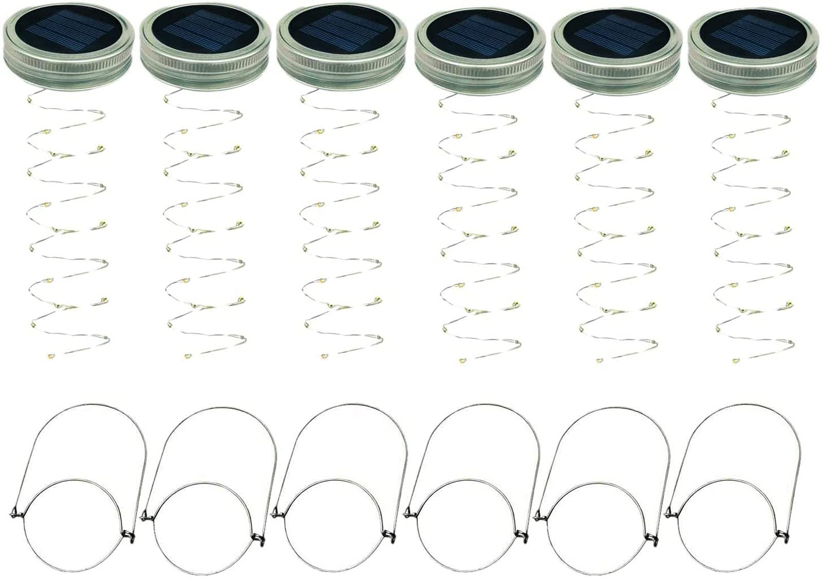 Solar Mason Jar Lid Lights - 6 Pack with 20 LED String Fairy Lights, Star Firefly Jar Lids & 6 Hangers (Jars Not Included) - Outdoor Solar Lanterns for Patio, Garden, Table Decor & Romantic Ambiance