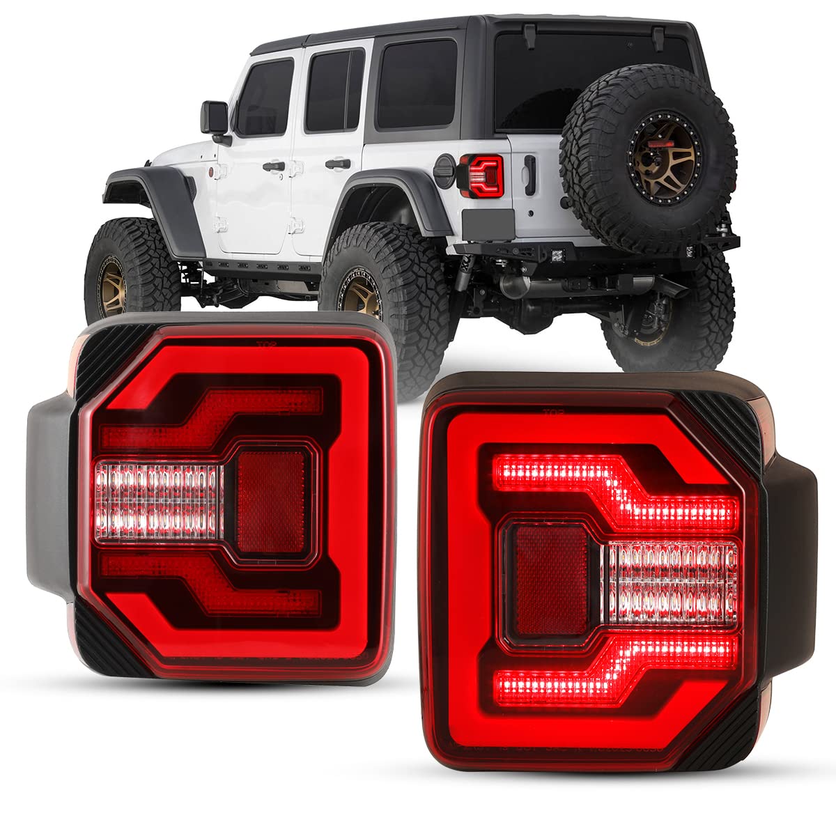 Nixon Offroad LED Tail Lights for Jeep Wrangler JL JLU (2018-2025) & Wrangler 4XE Plug-in (2021-2025) - Black Housing with Red Lens - Waterproof Rear Light Assembly Replacement (1 Pair) - Perfect for Off-Roading, Night Driving & Jeep Customization