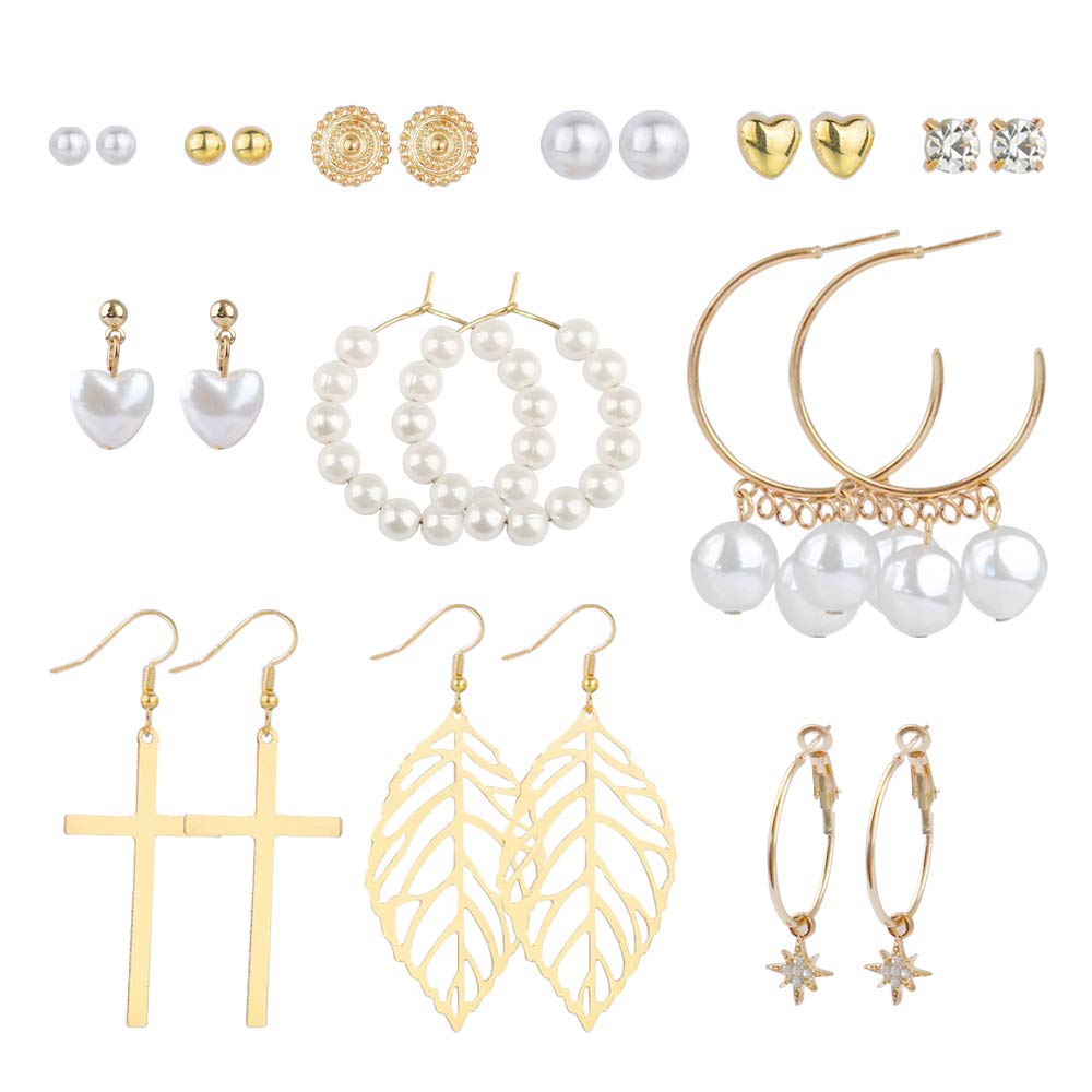 12 Pairs Fashion Stud Drop Earrings Set - Boho Tassel Dangle, Pearl Hoop & Cute Stud Earrings for Women & Girls | Trendy Jewelry Gift for Parties, Dating & Daily Wear