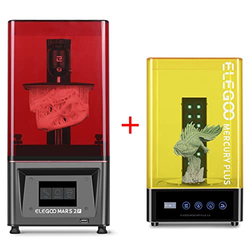 ELEGOO Mars 2 Pro MSLA 3D Printer with Mercury Plus 2-in-1 Wash & Cure Station - High Precision Resin 3D Printing for Miniatures, Jewelry & Prototypes - Perfect for Hobbyists & Professionals
