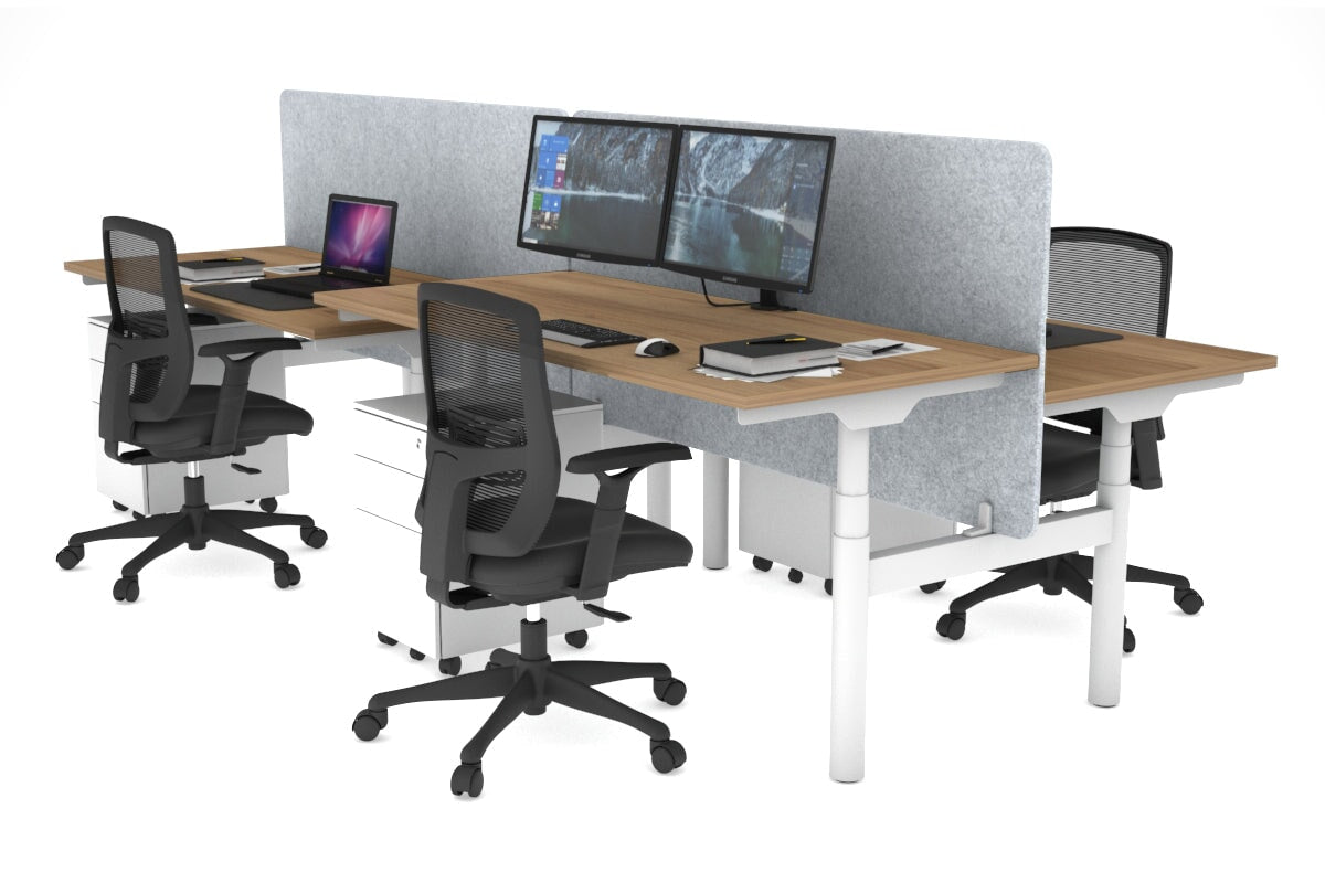 Flexi Premium Height Adjustable 4-Person H Bench Workstation - White Frame [1400L x 700W] - Ergonomic Office Desk for Collaborative Workspaces & Coworking Environments