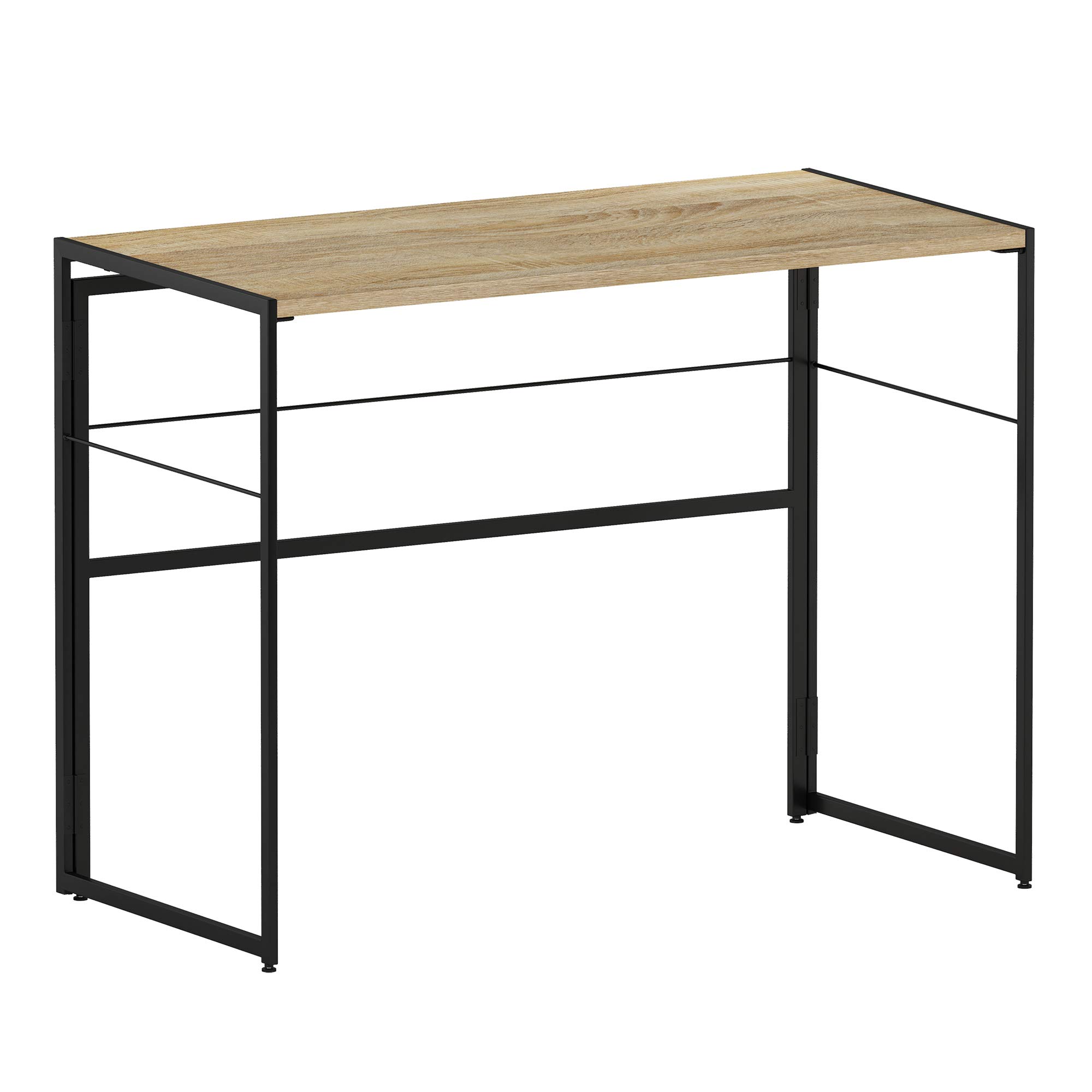 Furinno Riau No-Tool Assembly Folding Metal Computer Desk - 39 Inch, Sonoma Oak & Black Finish | Perfect for Home Office, Gaming & Small Spaces
