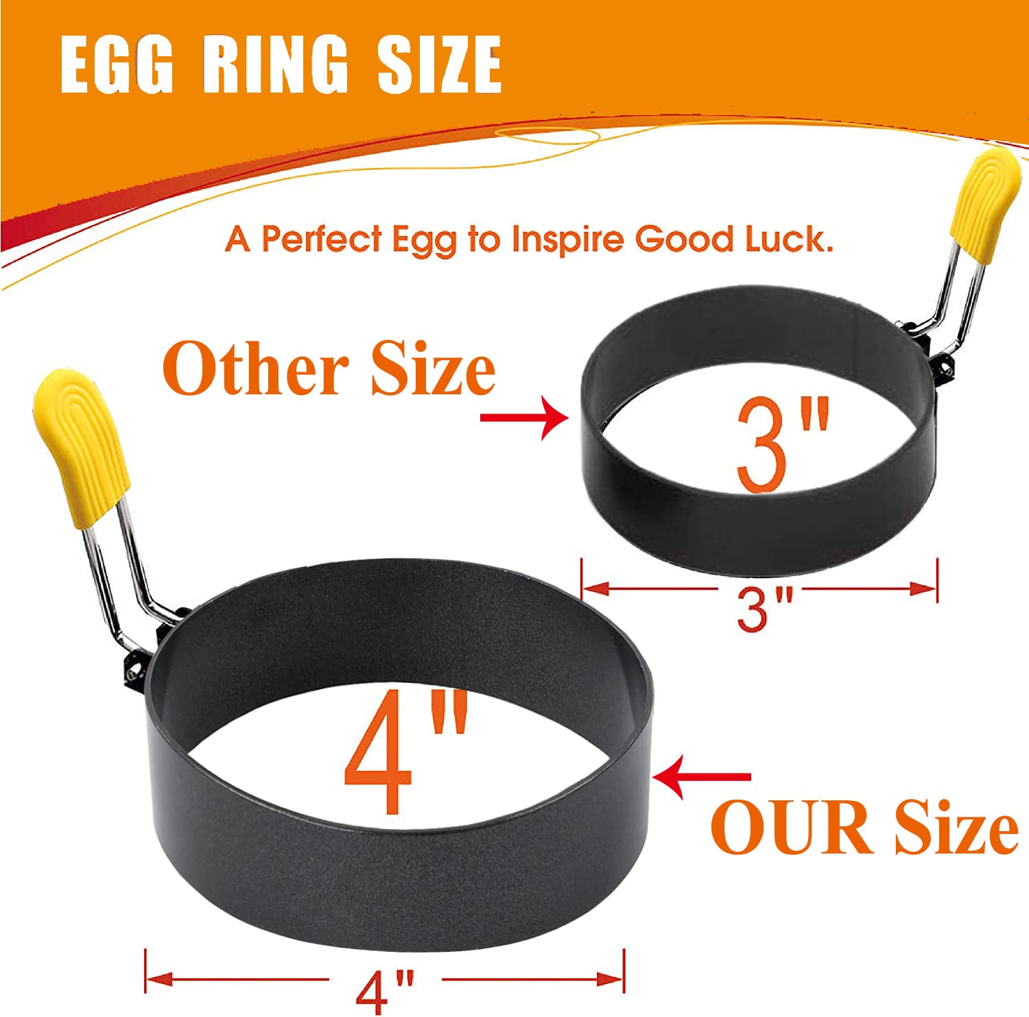 4 Inch Large Stainless Steel Egg Rings for Frying - 2 Pack Nonstick Round Egg Shaper Molds with Anti-Scald Handle - Perfect for English Muffins, Pancakes, Griddle Cooking & Breakfast Meal Prep