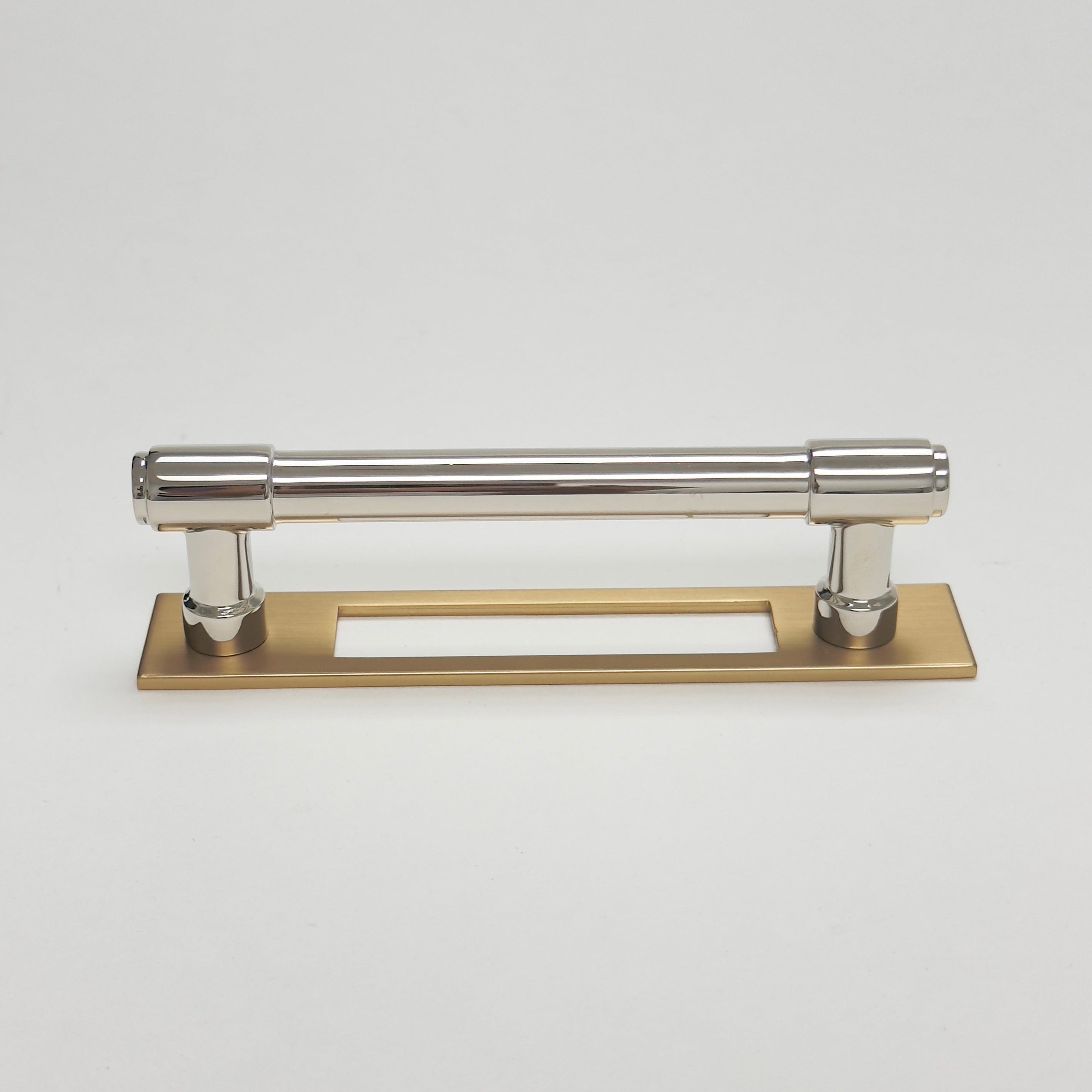 Champagne Bronze & Polished Nickel Cabinet Pulls and Knobs with Backplate - Modern Industrial Style Hardware for Kitchen Cabinets, Dressers & Furniture Drawers