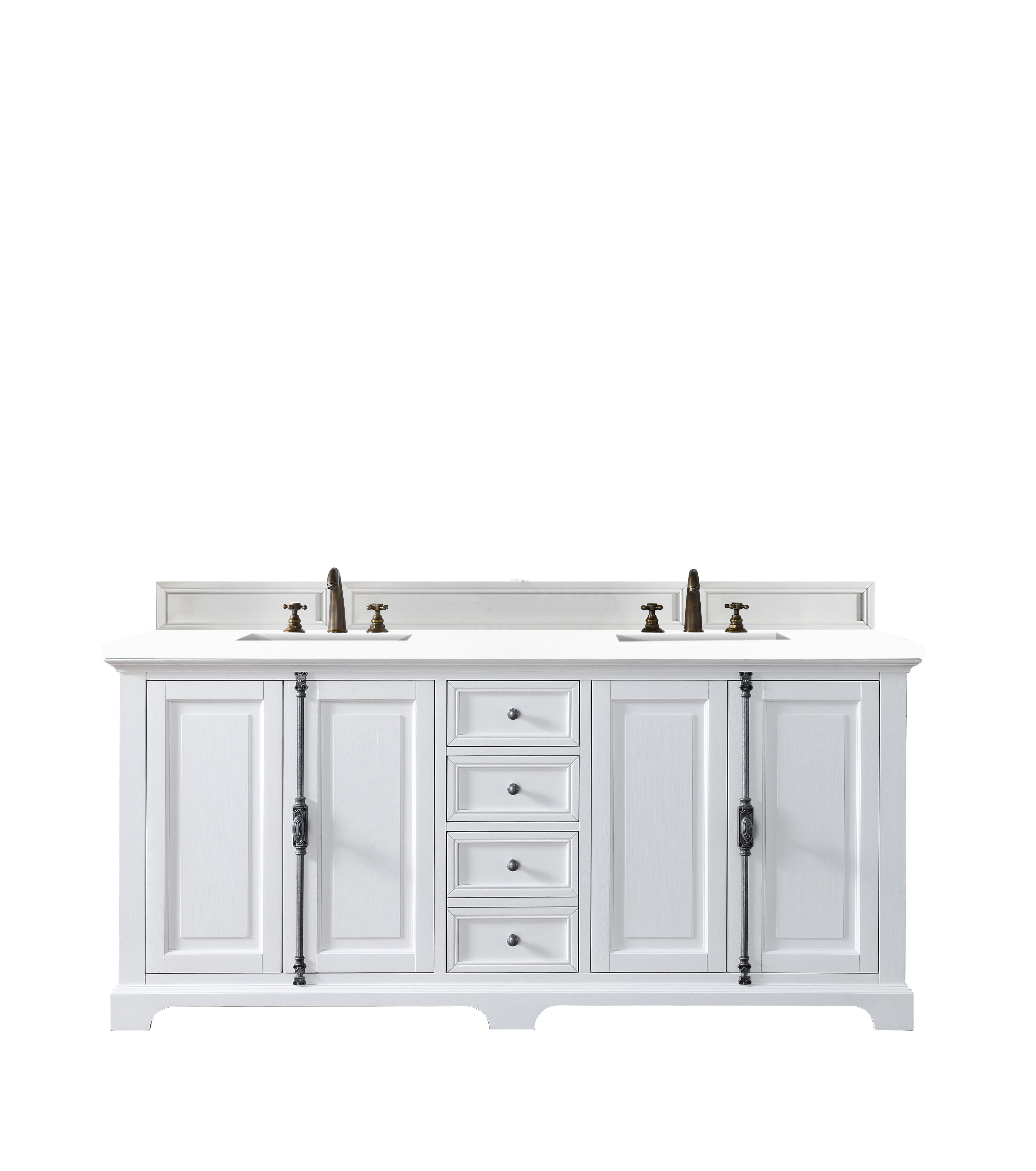 Providence 72-Inch Double Vanity Cabinet with 3CM Classic White Quartz Top - Bright White Bathroom Vanity for Master Bath & Guest Bathroom