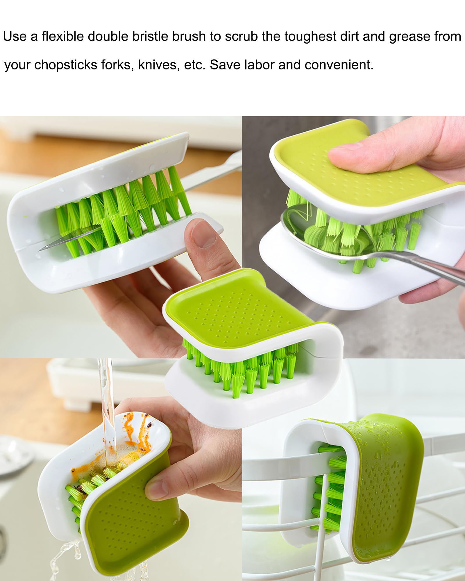 Double-Sided Kitchen Scrubber Brush - Multifunctional Blade Cleaner for Knives, Chopsticks & Cutlery with Silicone Funnel (1 PC) - Perfect for Dishwashing, Food Prep & Tough Stain Removal