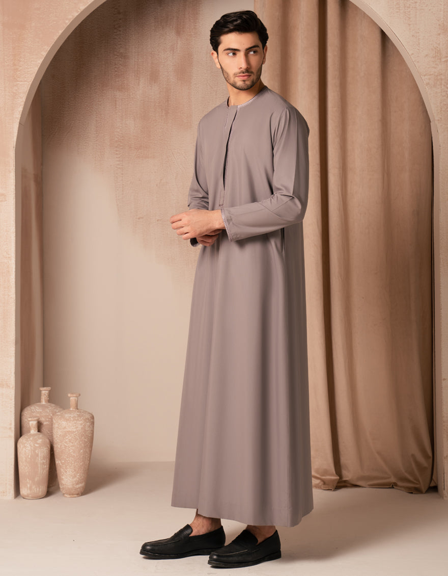 Premium Blended Grey Jubba by J. Junaid Jamshed - Traditional Islamic Thobe for Men - Perfect for Eid, Friday Prayers & Special Occasions