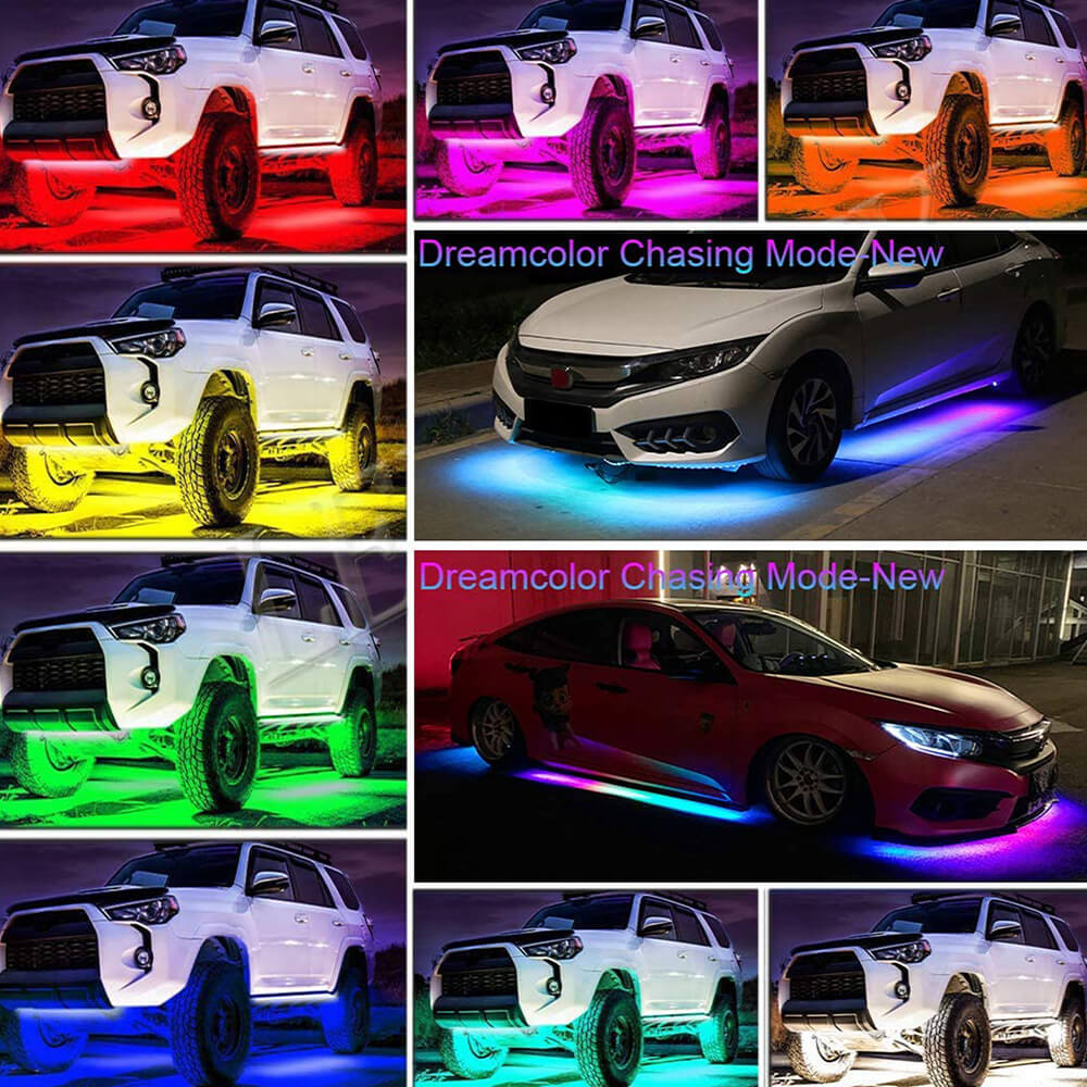 2024 Upgraded RGB Dreamcolor LED Car Underglow Lights - Bluetooth Music Sync, APP & Remote Control, Waterproof LED Strip for Cars, Trucks, Motorcycles - Perfect for Night Driving, Car Shows & Custom Vehicle Lighting