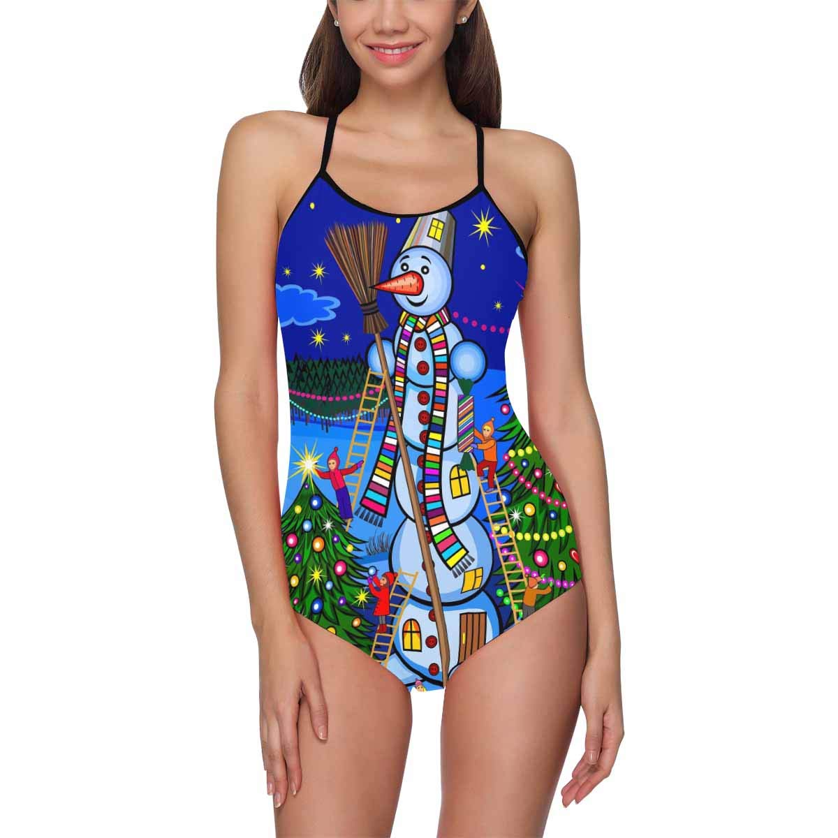 InterestPrint Women's Christmas Puppy Hollow-Out Back One Piece Monokini Swimsuits - Cute Holiday Beachwear for Pool Party & Summer Vacation
