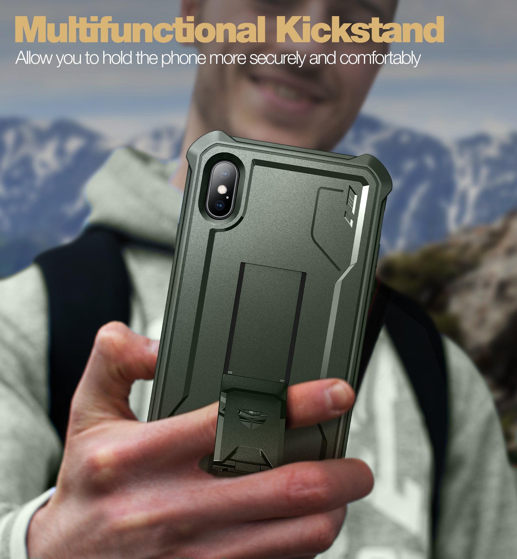 Dexnor Heavy Duty Shockproof Rugged Case for iPhone XS Max with Built-in Screen Protector & Kickstand - Full Body Protection for Outdoor, Travel, and Daily Use