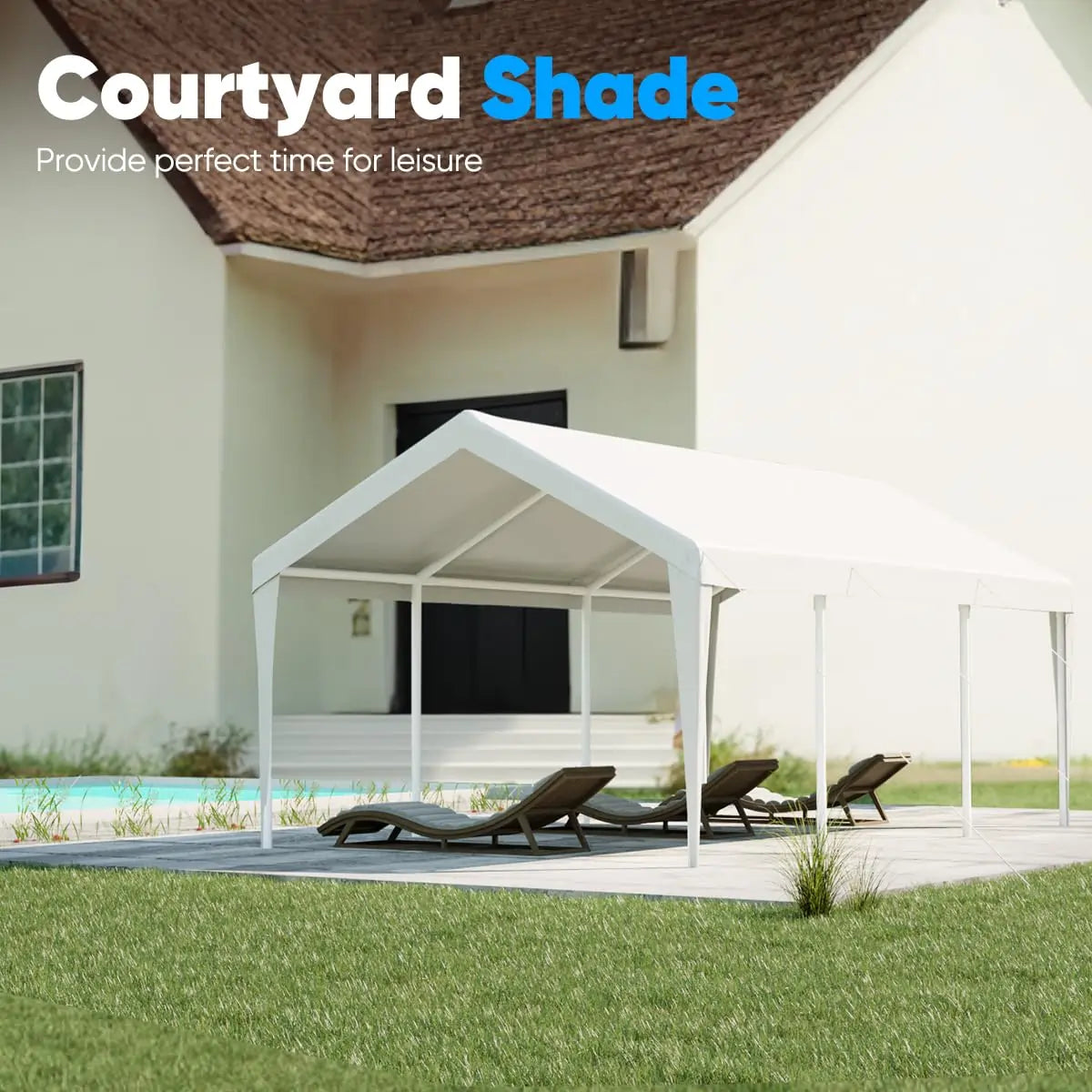 20' x 10' Heavy Duty Car Shelter with Clear Windows - Waterproof Outdoor Vehicle Cover for Cars, Trucks, SUVs - Perfect for Home Garage, Driveway & RV Storage Protection