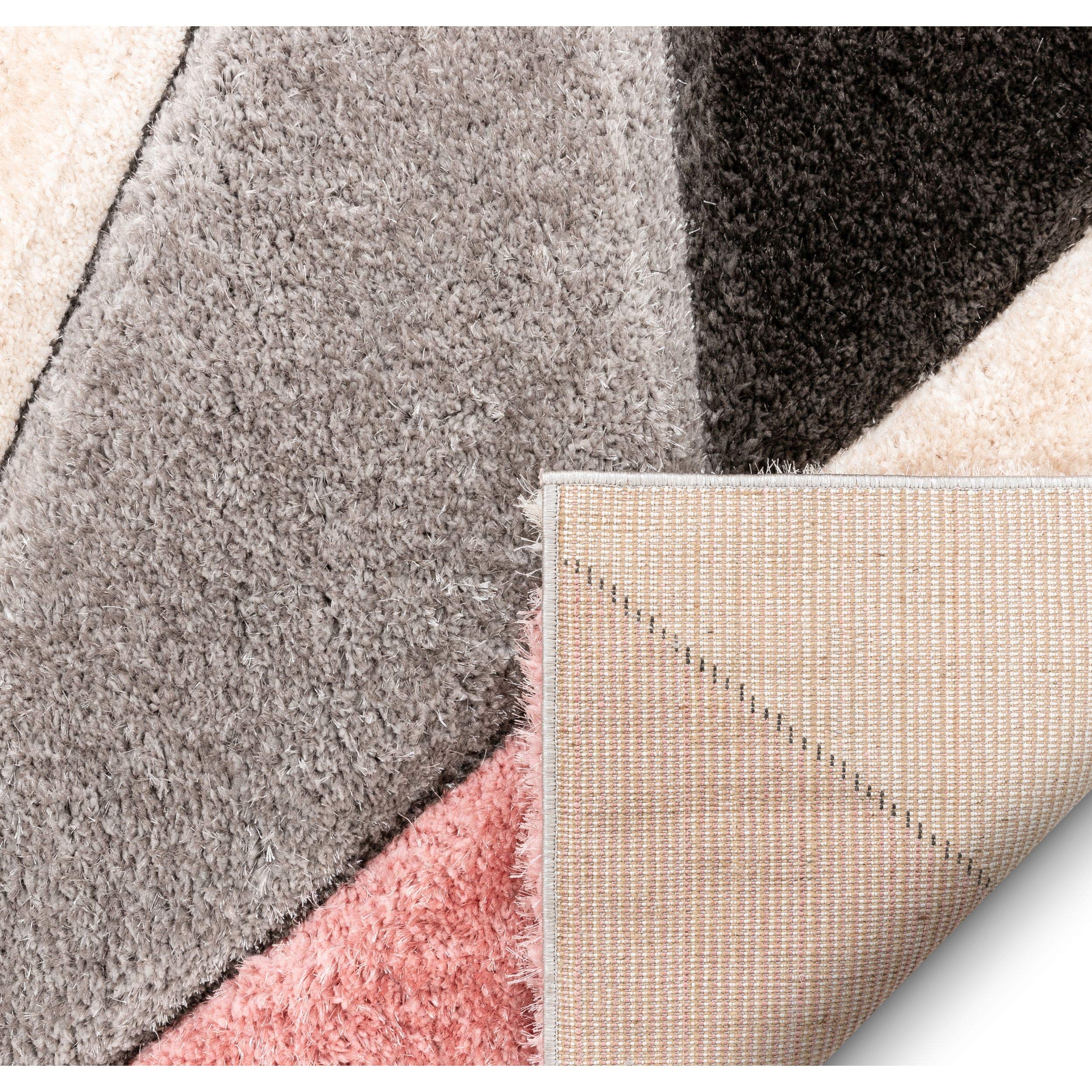 Well Woven Walker Pink Triangle Boxes Thick Soft Plush 3D Textured Shag Area Rug 5'3