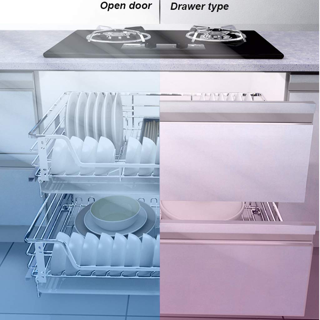 2-Tier Pull-Out Dish Rack Organizer - 2 Pack Stainless Steel Wire Basket for Kitchen Cabinet Storage | Space Saving Base Larder Unit | Perfect for Bowls, Plates & Utensils Organization in Small Kitchens