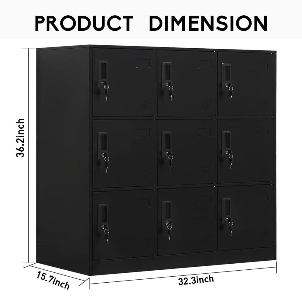 9-Door Metal Kids Locker Cabinet - Steel School Storage Locker for Books, Shoes & Clothes - Heavy Duty Office & Gym Lockers - Perfect for Classrooms, Sports Facilities & Workplace Organization