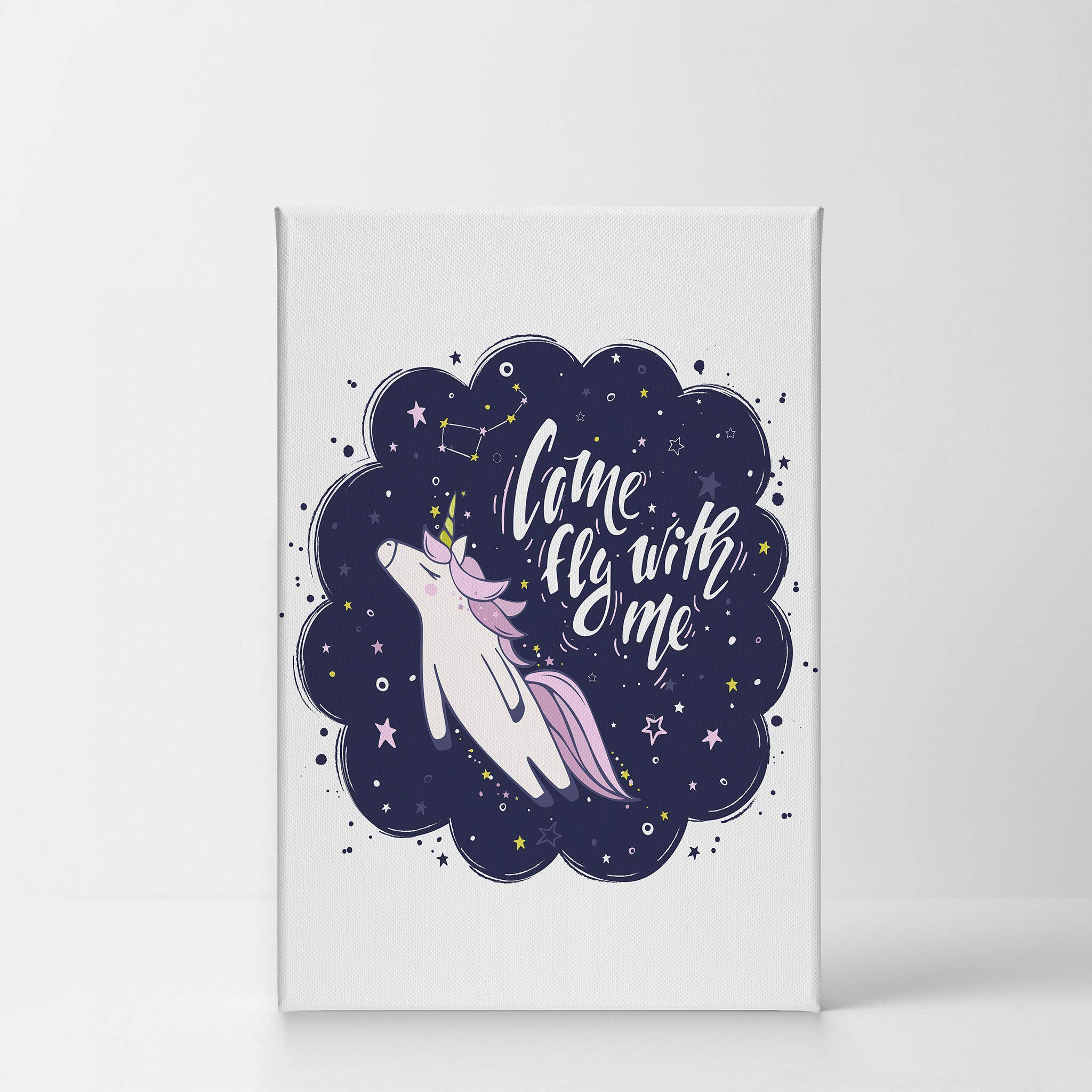 Come Fly With Me Quote Unicorn Wall Art - 12x8 Inch Canvas Print for Kids Room, Nursery & Baby Room Decor - Ready to Hang USA-Made Gift for Birthday & Baby Shower (Perfect for Girls' Bedroom & Playroom Wall Decoration)