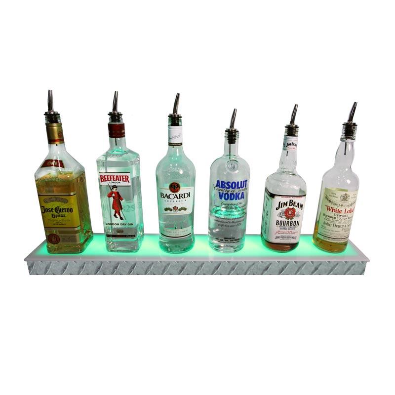 BarConic® LED Liquor Bottle Display Shelf - Low Profile 1-Step Diamond Plate Print - Available in Multiple Lengths - Perfect for Bars, Restaurants & Home Bars - Enhance Your Drink Display with Stylish LED Lighting