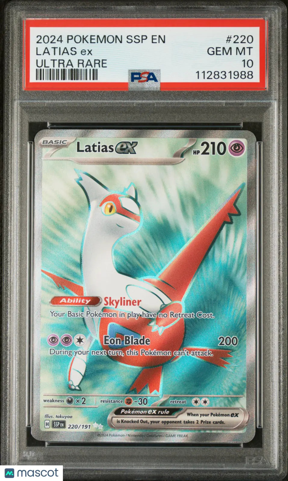 2024 Pokemon SSP EN Surging Sparks Latias EX Ultra Rare PSA 10 220/191 - Collectible Trading Card for Pokemon TCG Players & Investors