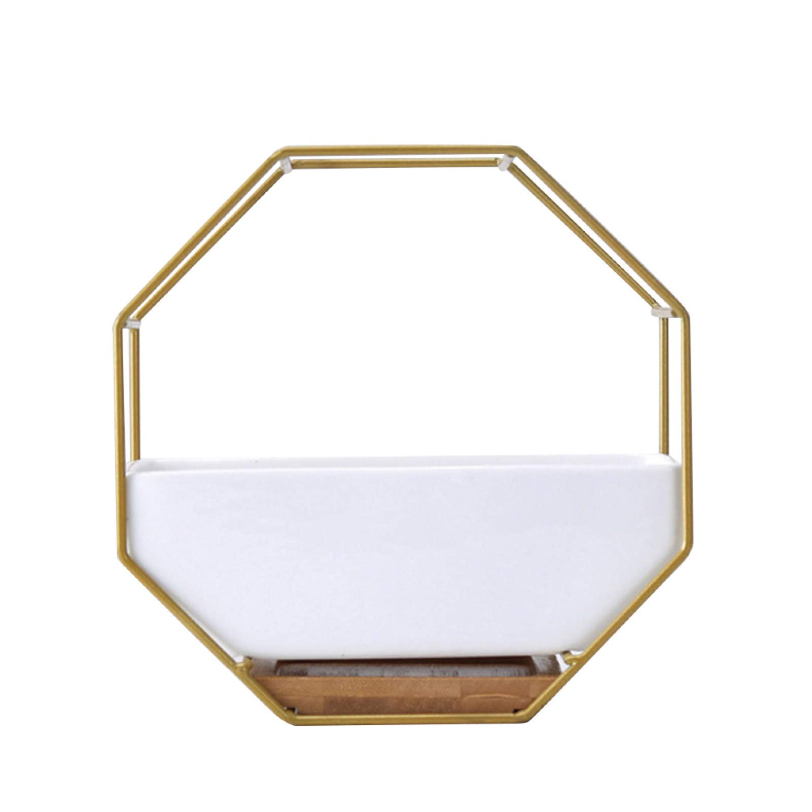 Octagon Wall Hanging Succulent Planter - Golden Ceramic Flower Pot with Drainage Hole | Indoor/Outdoor Garden Decor | Perfect Housewarming Gift for Plant Lovers | Ideal for Small Succulents, Air Plants & Tabletop Decor
