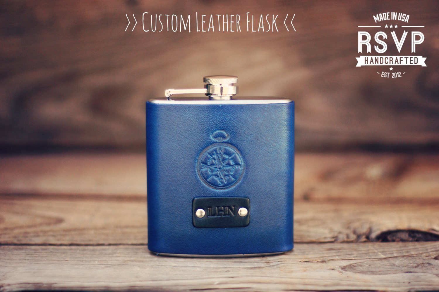 Personalized Leather Flask - Custom Engraved Gift for Men, Boyfriend, Husband, Groomsman & Best Man - Nautical Compass Design with Initials & Text - Perfect for Weddings, Anniversaries & Outdoor Adventures