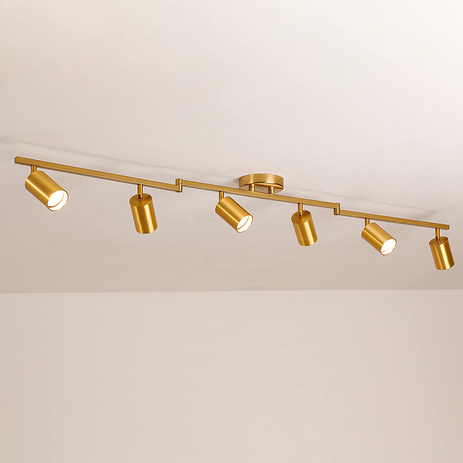 Track Lighting Kit for Ceiling LED Spotlights, 6-Pack Adjustable GU10 5W Recessed Lights with Warm Gold Finish - Perfect for Living Room, Wardrobe, Office & Commercial Spaces