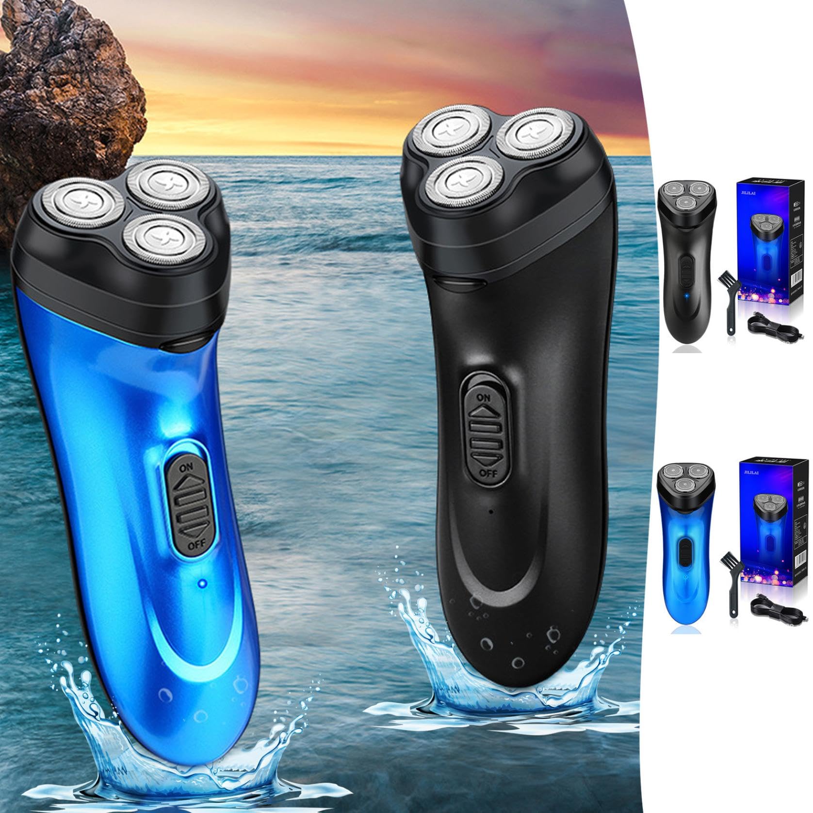 Best Electric Shavers for Men - Wireless Rechargeable Facial Shaver with Powerful Blades | Lightweight Travel & Home Use | Blue Men's Grooming Kit for Daily Shaving & Beard Trimming