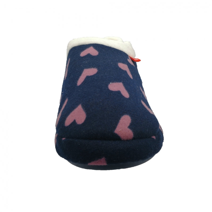 **Archline Orthotic Slippers for Women & Men - Closed Toe Comfort House Shoes with Arch Support - Navy Blue with Hearts Design - Perfect for Indoor, Lounge & Recovery**