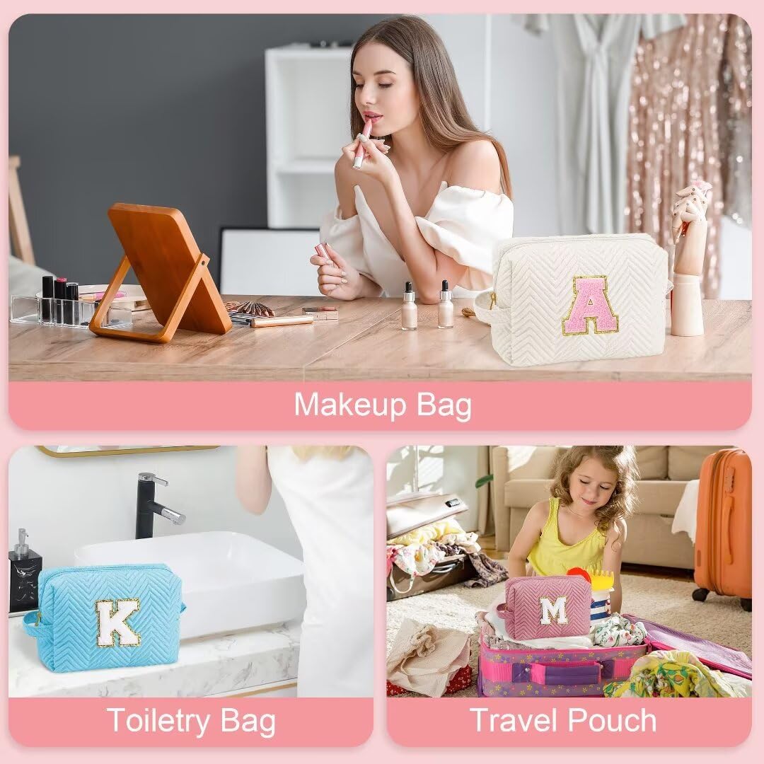 Personalized Initial Makeup Bag for Women & Girls - Cute Cosmetic Pouch Christmas Birthday Gift for Daughter, Sister, Mom & Friend - Great for Travel, School & Daily Makeup Storage