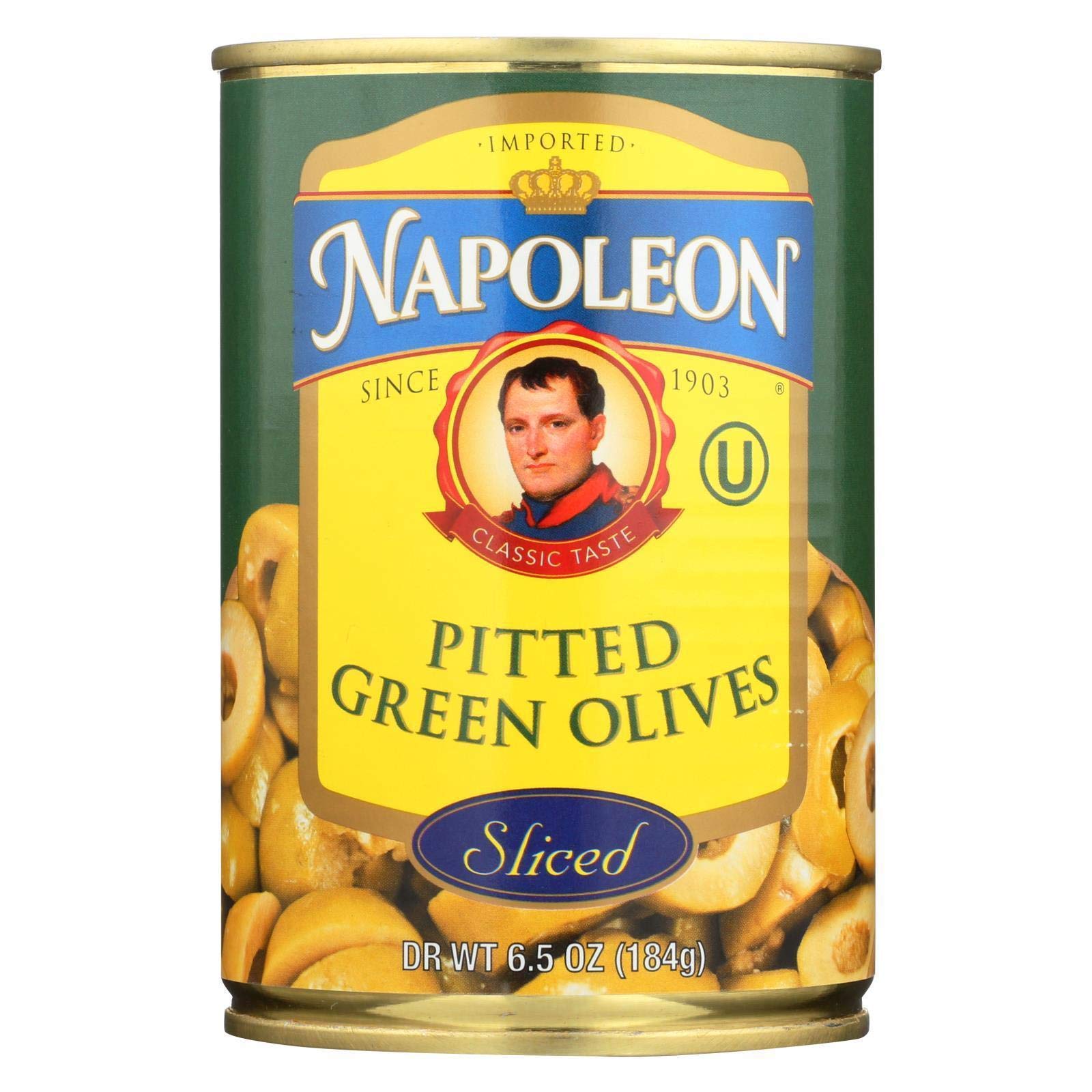 Premium Napoleon Green Sliced Olives - 7 oz Can | Mediterranean Diet, Pizza Topping & Salad Ingredient | Imported Gourmet Olives