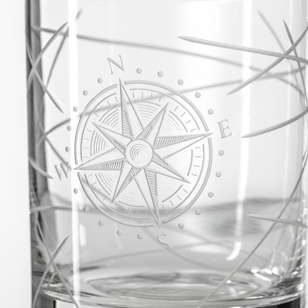 Premium 13oz Double Old Fashioned Whiskey Glasses Set of 4 - Heavy Base Crystal Clear Compass Star Design - Perfect for Bourbon, Scotch, Cocktails & Home Bar Decor