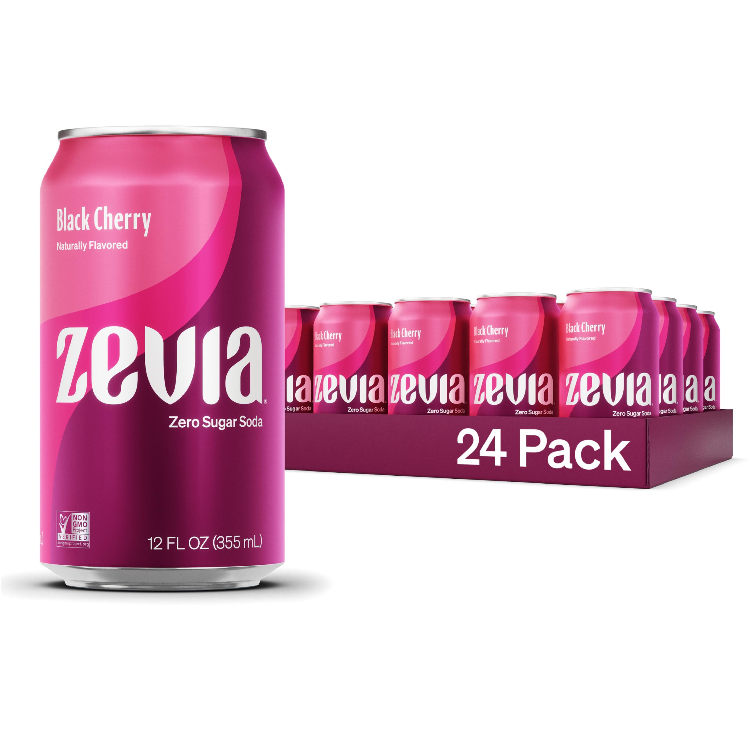 Zevia Zero Sugar Black Cherry Soda, 12 oz Cans (24-Pack) – Naturally Sweetened, Non-GMO, Gluten-Free, Vegan, Keto-Friendly – Perfect for Parties, Office Snacks & Healthy Lifestyle