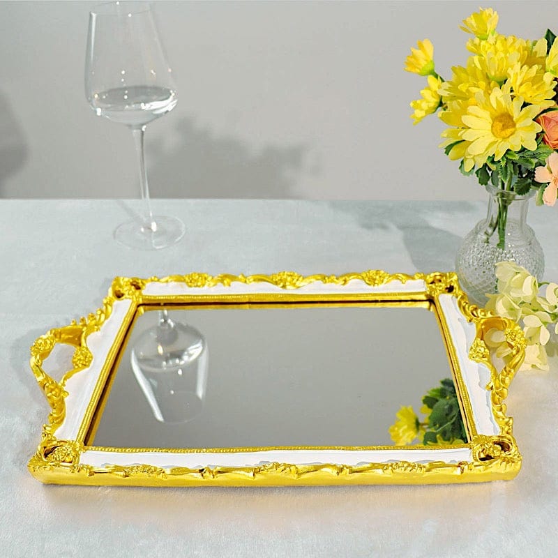 15x10 Inch Metallic Rectangular Mirror Serving Tray with Handles - Elegant Party Decor, Cocktail Serving, Home Decor & Gift Idea for Weddings, Hostess & Housewarming