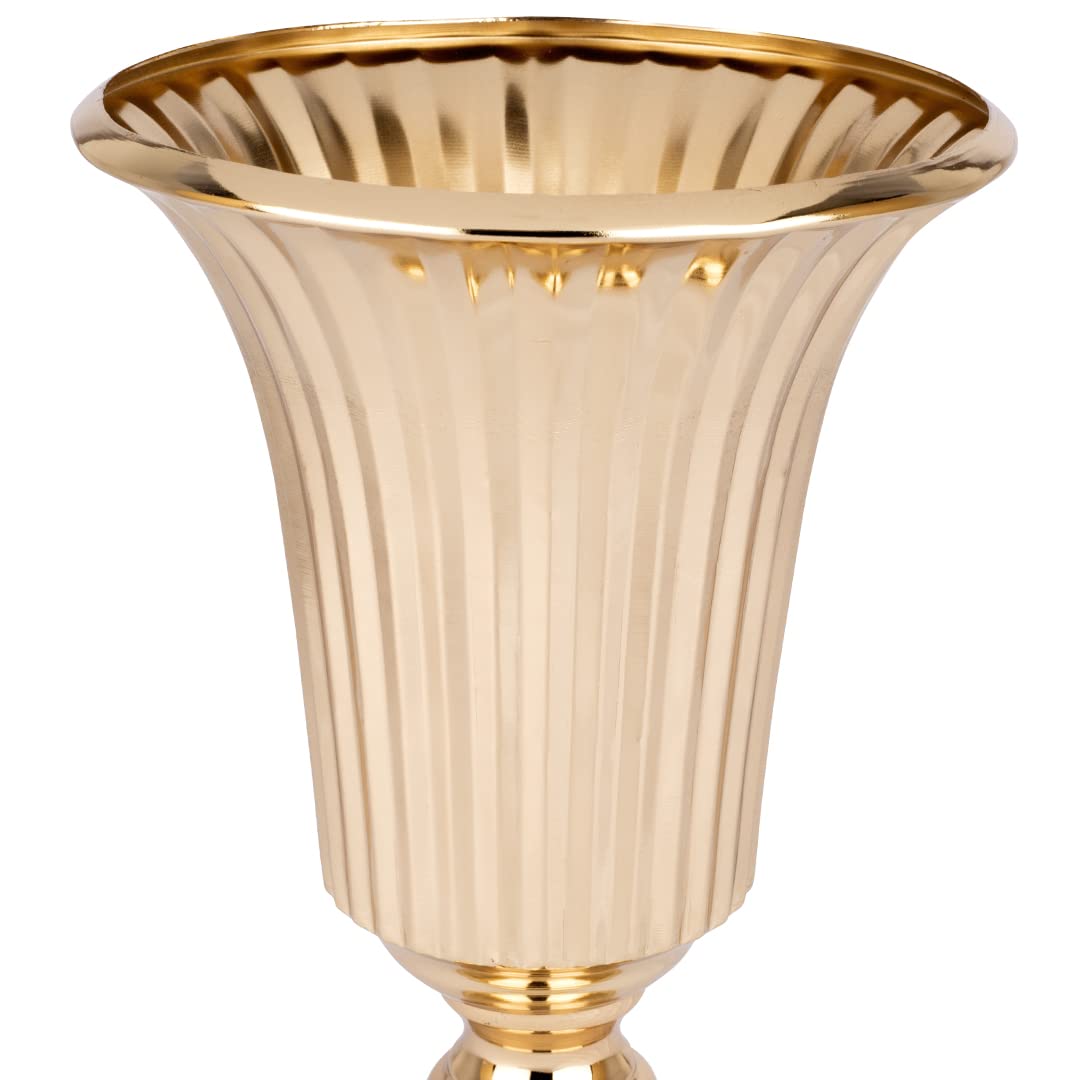 Koyal Wholesale Ribbed Metal Trumpet Vases - Elegant Copper Flower Vases Set of 10 for Wedding Centerpieces, Home Decor & Table Arrangements
