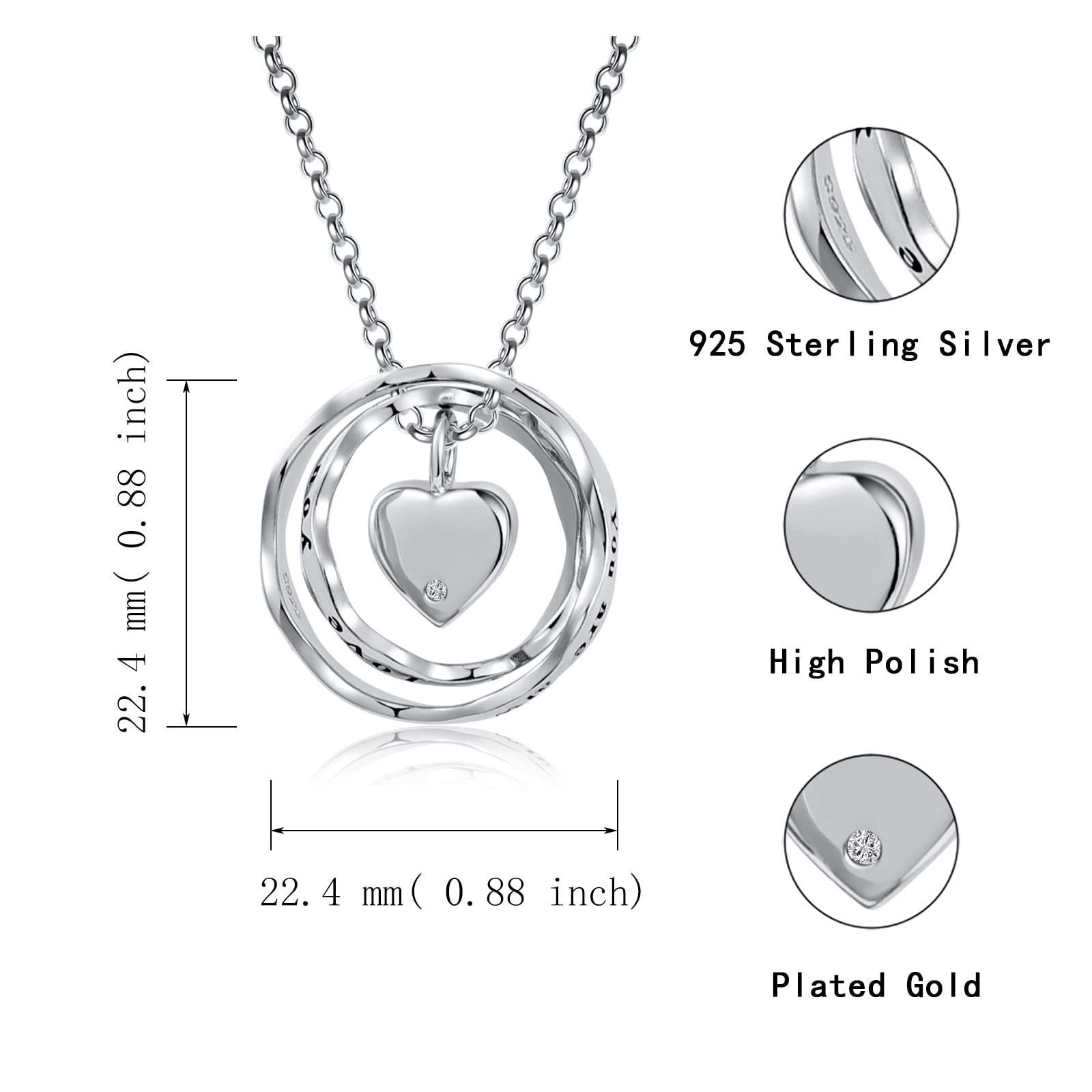 Sterling Silver Cremation Pendant Necklace for Ashes - Double Ring Keepsake Urn Jewelry with 