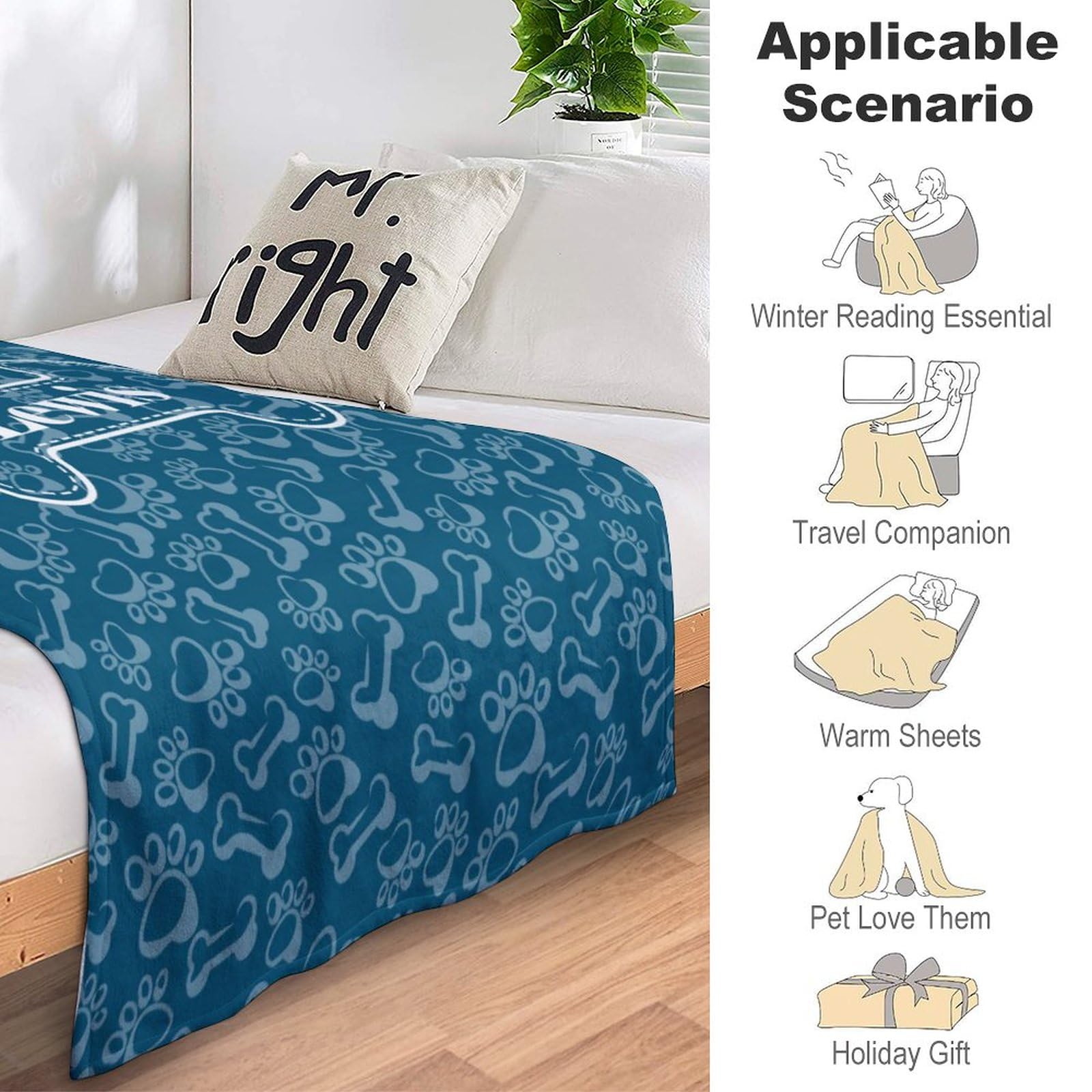 Custom Personalized Paw Print Dog Blanket with Pet's Name - Soft Fleece Throw Blanket for Small, Medium & Large Dogs | Memorial Gift for Dog Lovers, Pet Parents | Perfect for Couch, Bed & Travel Use