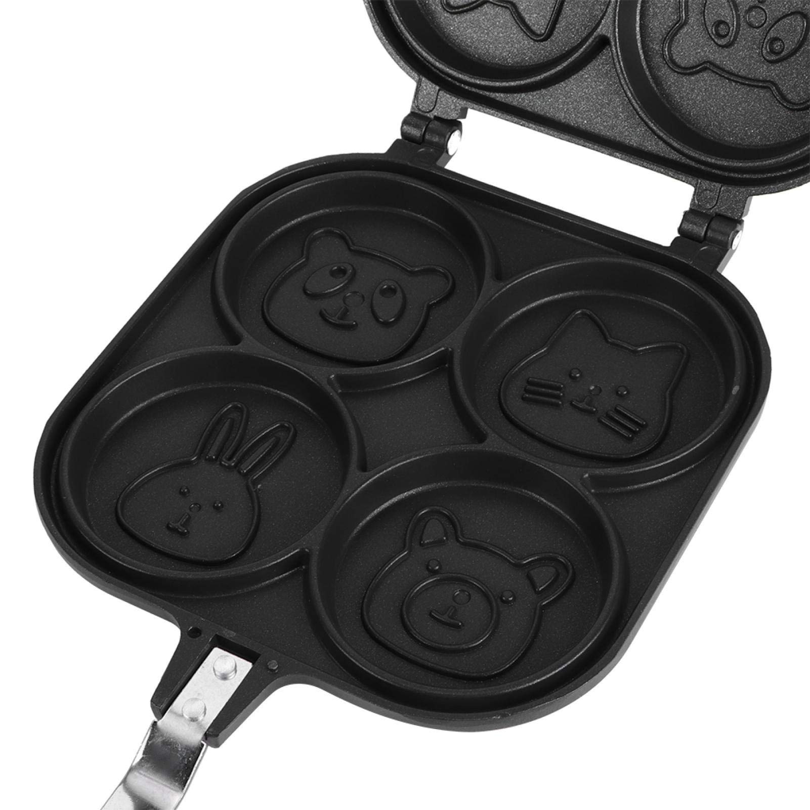 Oumefar Square Waffle Maker - 4 Hole Non-Stick Double-Sided Pancake Pan with Cute Animal Patterns - Perfect for Breakfast, Brunch & Bakery - Ideal for Home, Cafe & Restaurant Use