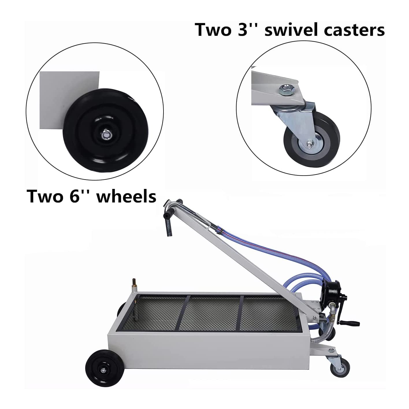 15 Gallon Oil Drain Pan with Manual Pump - Low Profile Portable Oil Change Tank with 7' Hose & Swivel Wheels for SUV, Truck, Car - Perfect for DIY Oil Changes at Home or Garage