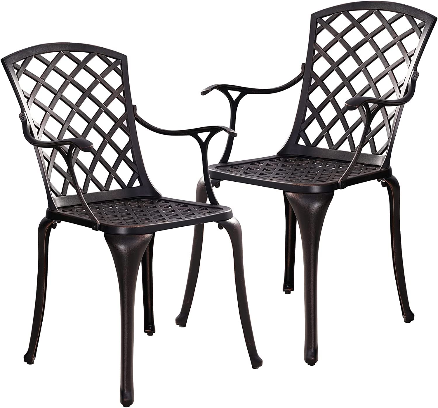 2-Piece Patio Dining Chairs Set - All-Weather Outdoor Bistro Chairs with Arms - Bronze Metal Garden Chairs for Backyard, Balcony, Deck & Restaurant Outdoor Seating - Perfect for Al Fresco Dining & Relaxing