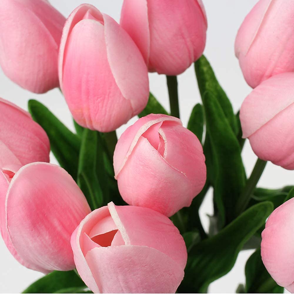 10 Pcs Real Touch Artificial Pink Tulips - 13.5