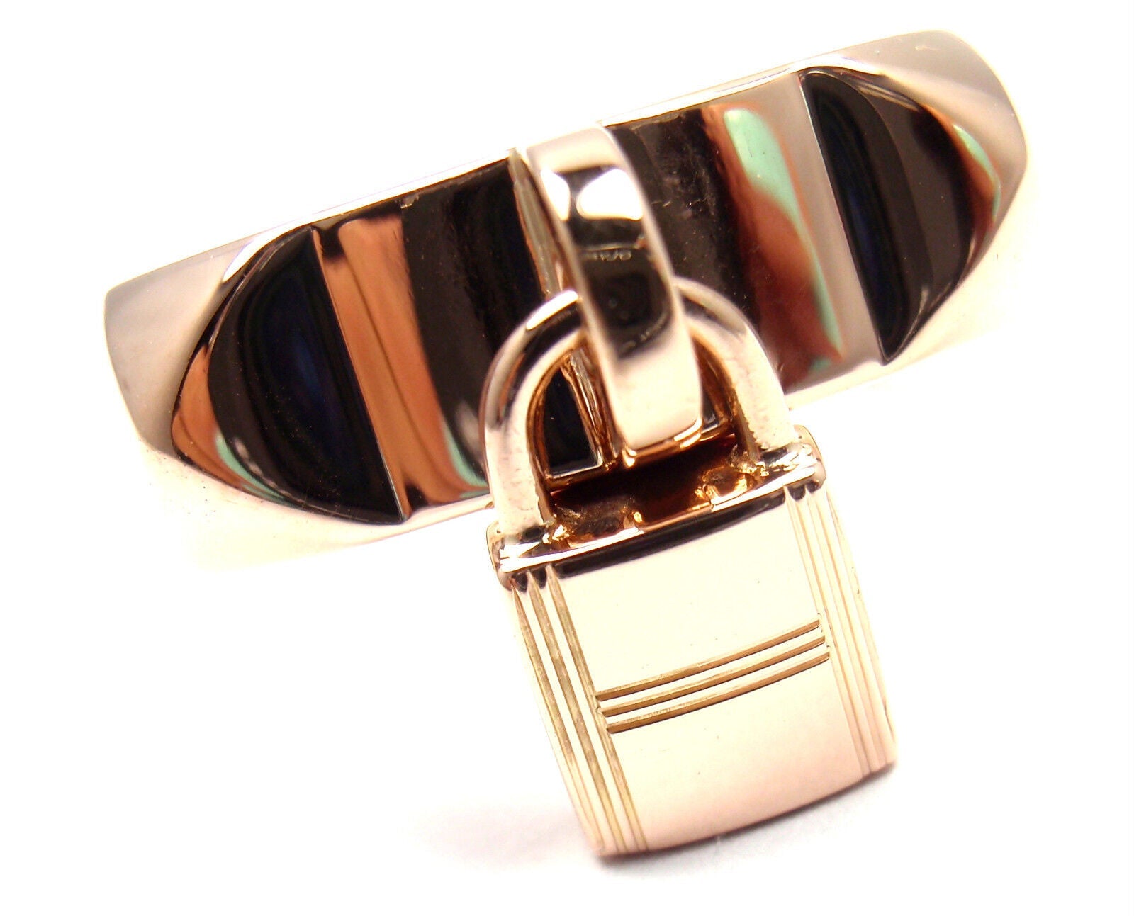 Authentic Hermes 18k Rose Gold Collier De Chien Lock Band Ring - Size 49 (US 4 3/4) - Luxury Jewelry for Women, Perfect for Special Occasions & Gifts