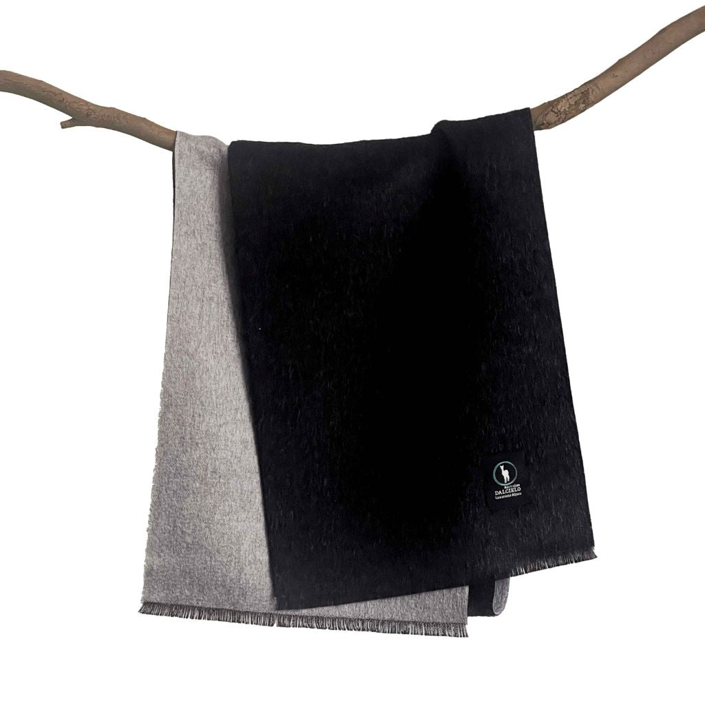 DALCIELO Soft Baby Alpaca Wool Scarf for Women & Men - Warm Winter Accessory in Black - Perfect for Cold Weather, Travel & Outdoor Activities