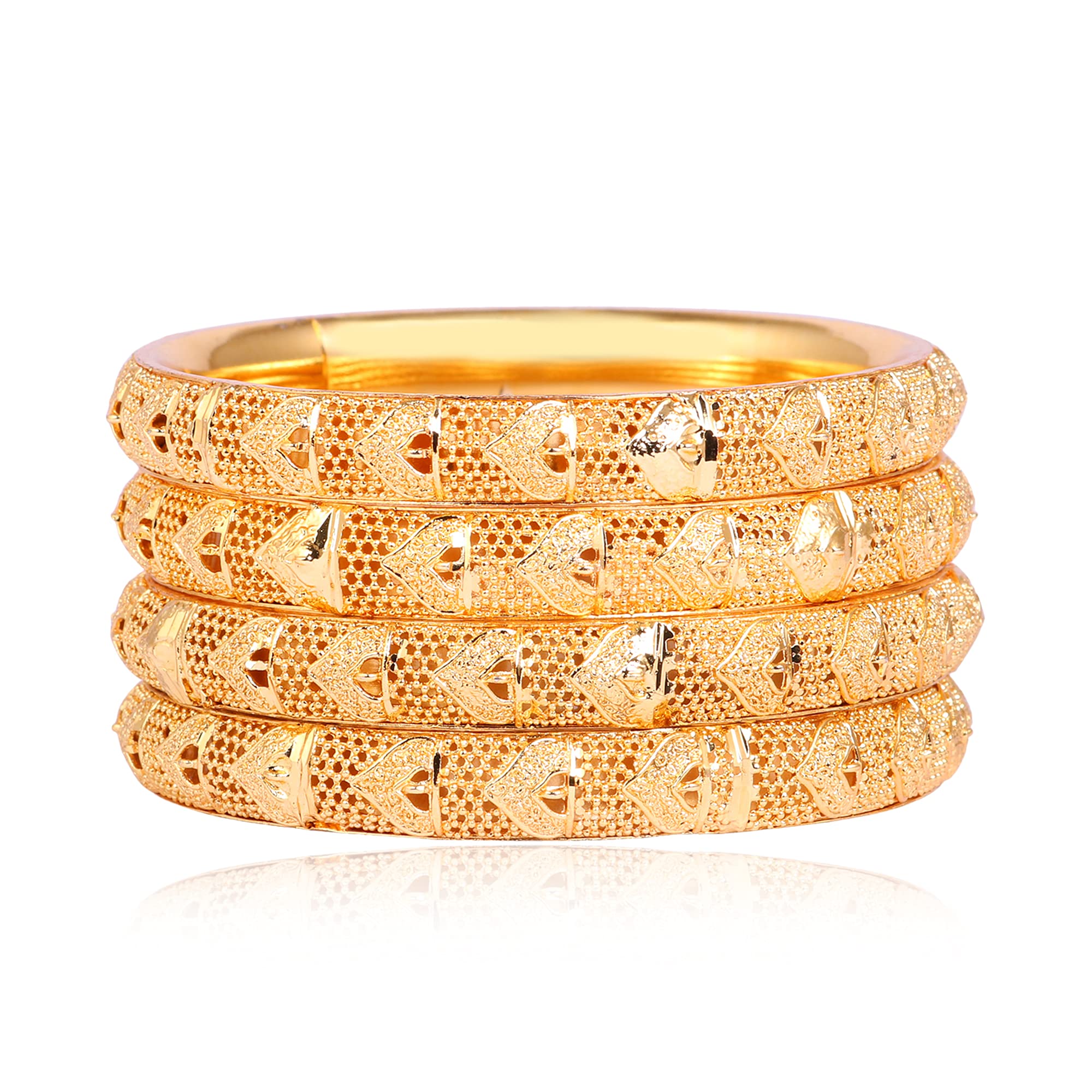 Indian Gold Plated Bangles Set of 4 - Traditional Pola Bangles for Women | Bollywood Jewelry | Trendy Costume Bracelets for Weddings, Parties & Festive Occasions