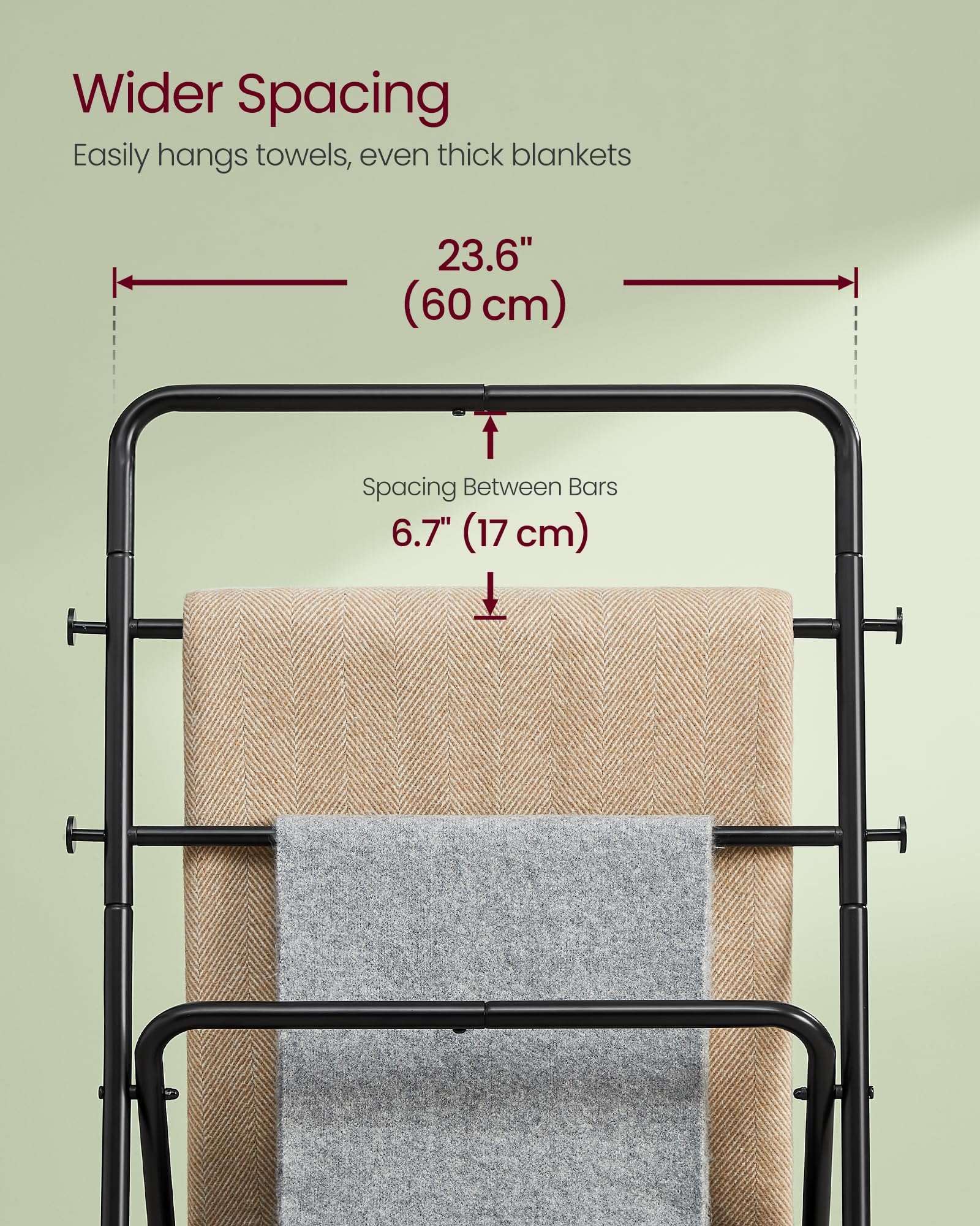 VASAGLE Freestanding Towel Rack with 4 Hooks - Foldable Blanket Holder & Fabric Storage Basket, 39 Inch Height, for Bathroom Bedroom Living Room - Ink Black & Slate Gray ULLS020B01 | Space-Saving Organizer for Towels, Blankets & Home Decor