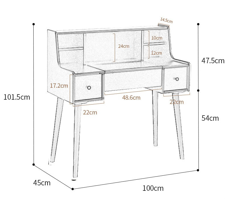 ISABEL TOKYO Japanese Scandinavian Dresser Vanity Table with Mirror - Walnut, Black, White & Gray Colors - Perfect for Bedroom, Dressing Room & Makeup Studio