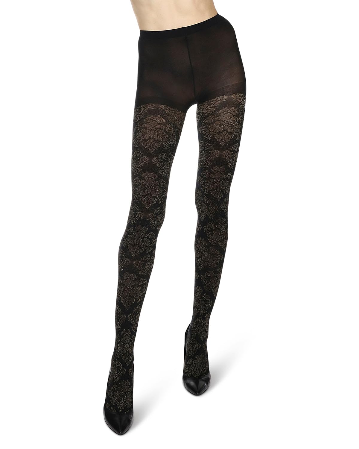 MeMoi Exquisite Glam Baroque Opaque Tights for Women - High Waist Vintage Patterned Tights for Party, Cosplay & Fashion Outfits