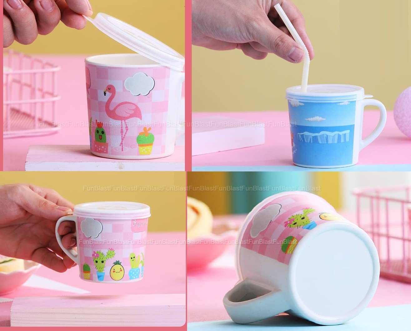 FunBlast Kids Milk Mug with Lid – BPA Free Cartoon Penguin Design Bamboo Fiber Cup for Toddlers & Children, 260ml Insulated Drinking Mug for Milk, Juice & Water – Perfect for Home, School & Travel