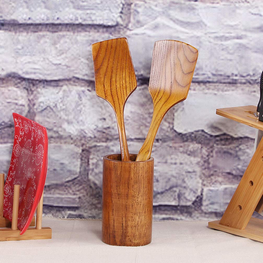 Amosfun Wooden Spatula Set - 3-Piece Bamboo Wok Turner, Non-Stick Cooking Utensil with Long Handle - Perfect for Stir-Fry, Flipping Pancakes & Sauteing in Home Kitchen
